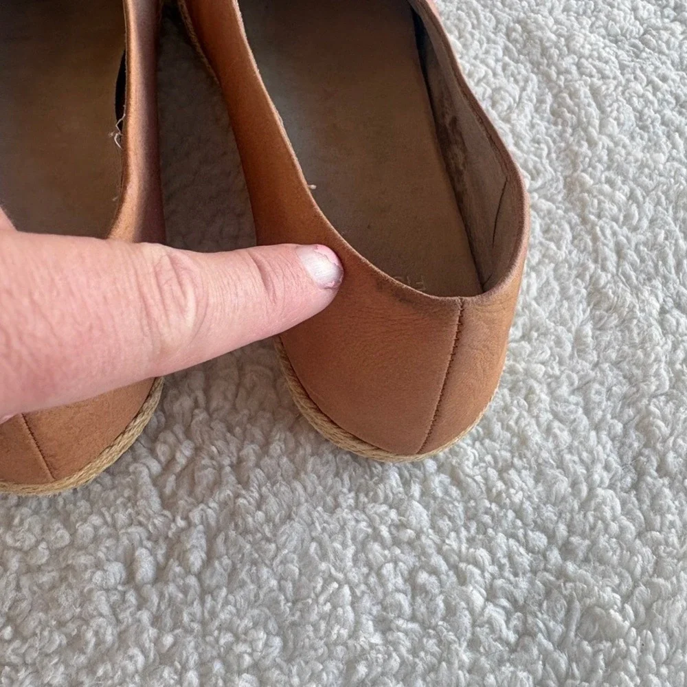 Eileen Fisher Tour Tan Leather Espadrille Flats Women's 8.5 Jute Slip On‎ Shoes